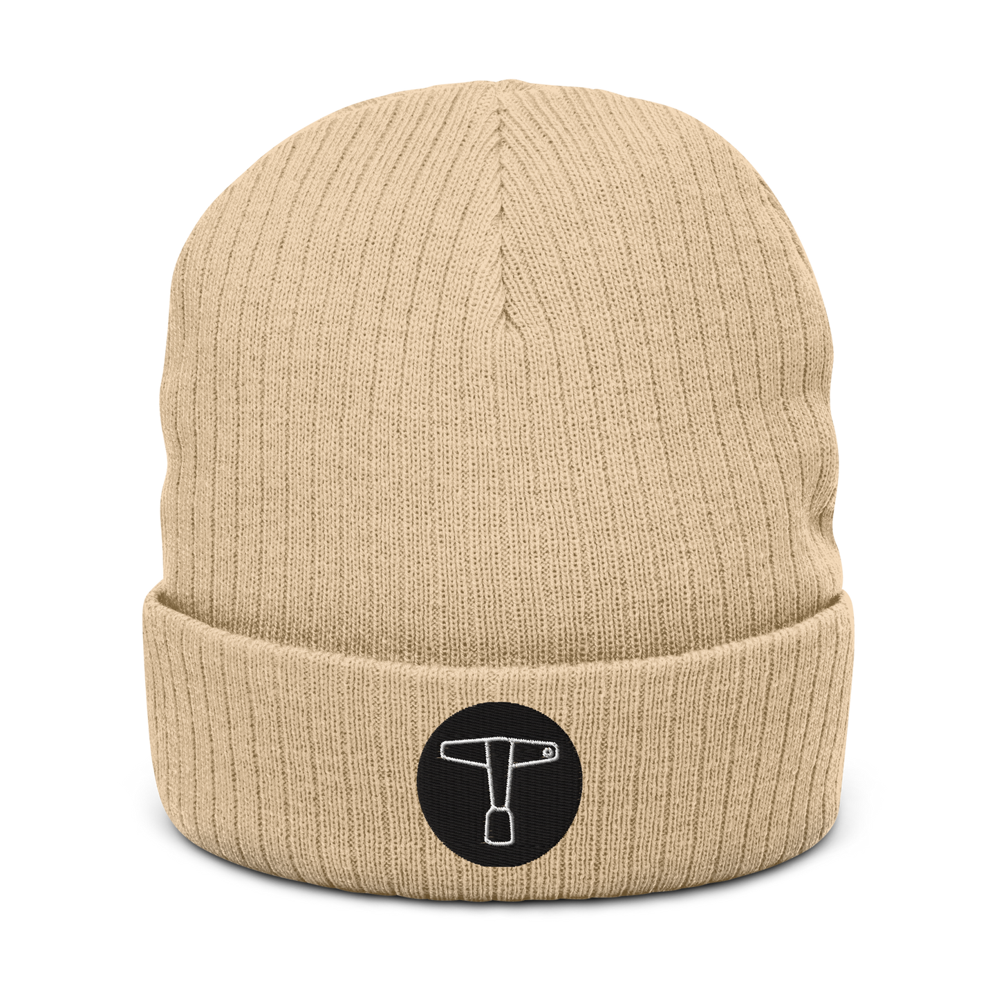 Drum Key Embroidered Ribbed Knit Beanie