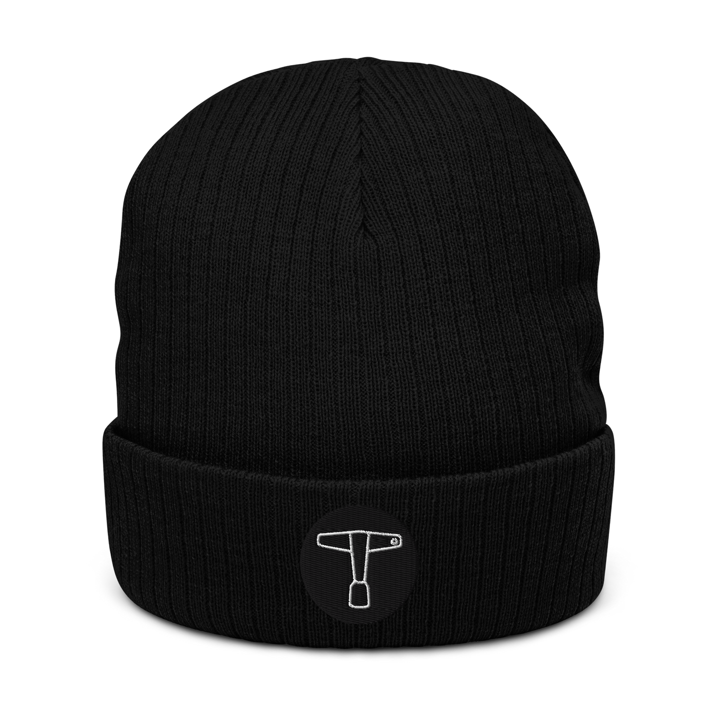 Drum Key Embroidered Ribbed Knit Beanie