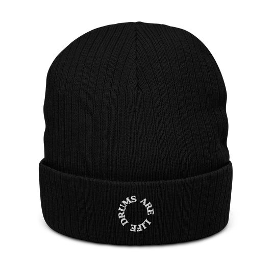 Drums Are Life Embroidered Ribbed Knit Beanie