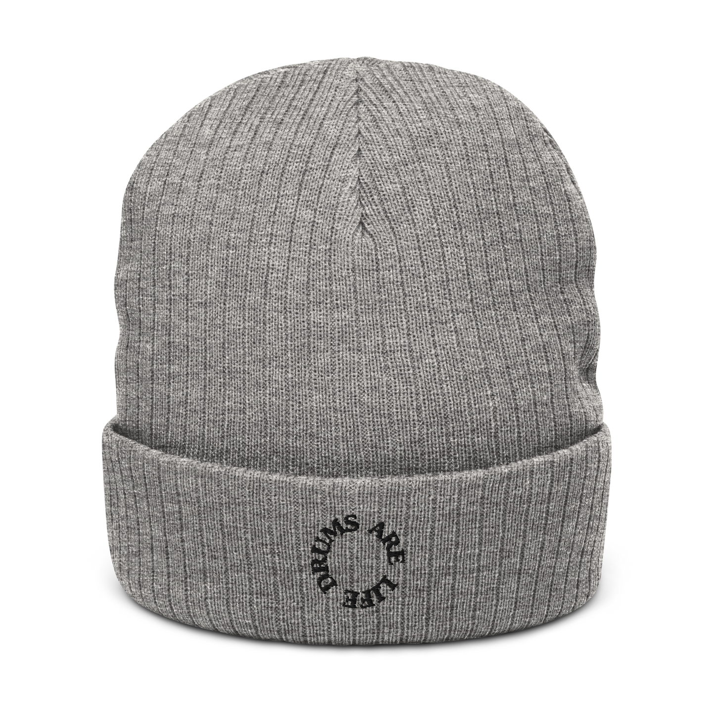 Drums Are Life Embroidered Ribbed Knit Beanie