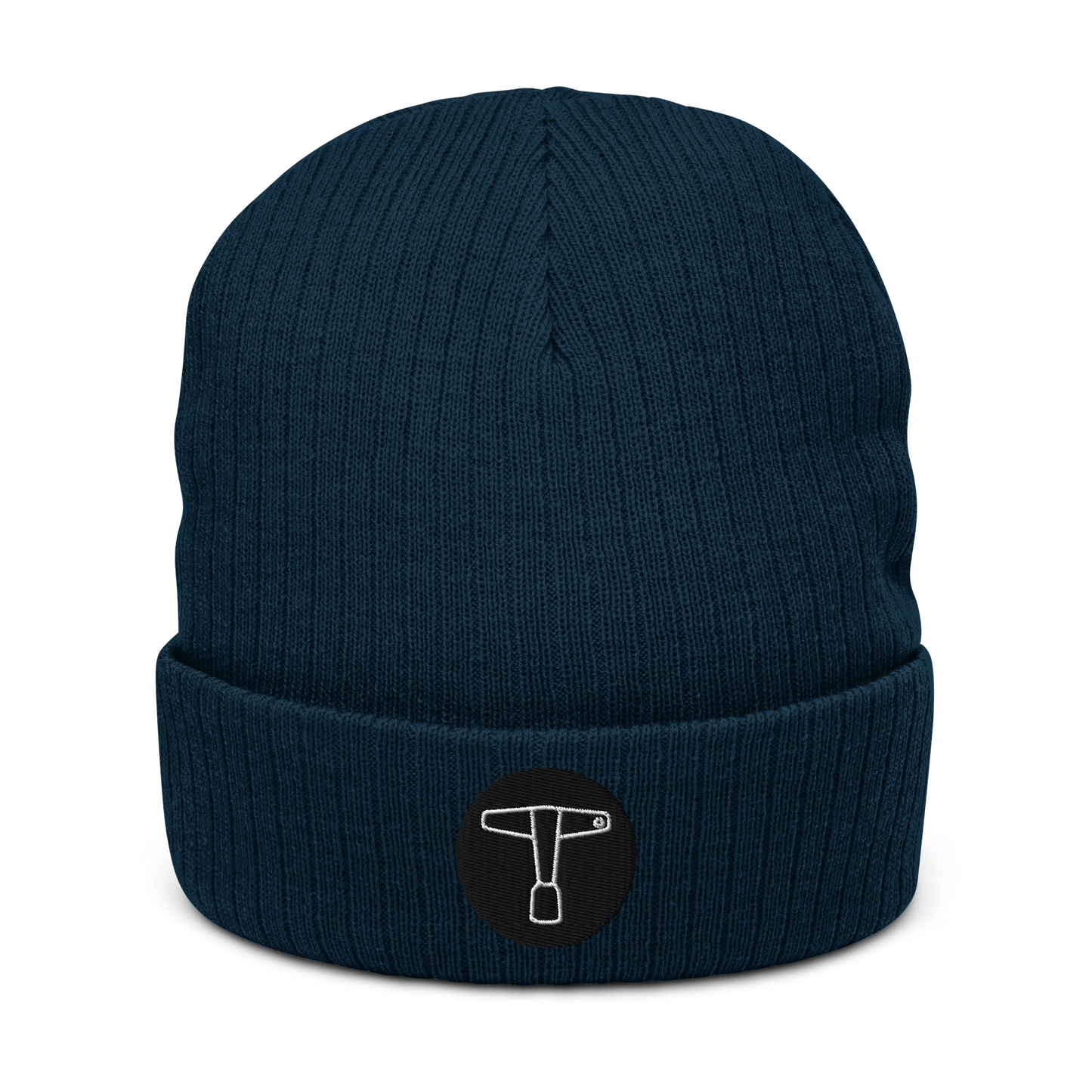 Drum Key Embroidered Ribbed Knit Beanie