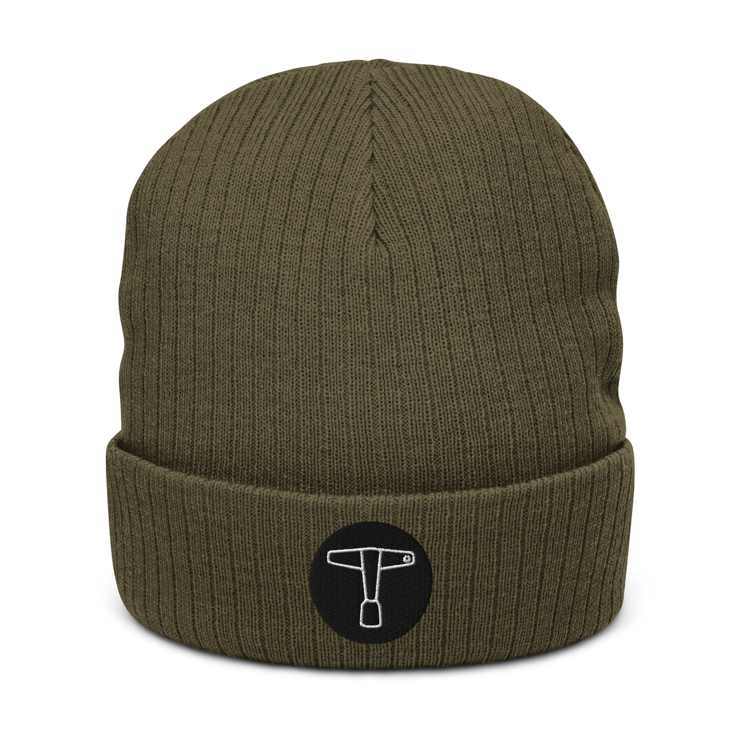 Drum Key Embroidered Ribbed Knit Beanie